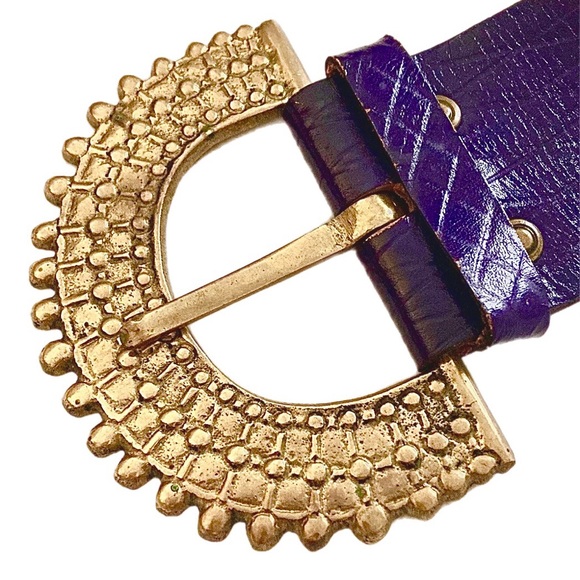 VINTAGE genuine leather wide Belt purple violet - Picture 4 of 8